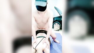 黑丝高跟骚逼少妇【Park3】勾搭汽车修理厂师傅激情啪啪，口交大鸡巴，直接让大哥按在地上各种爆草抽插，射了一逼真骚